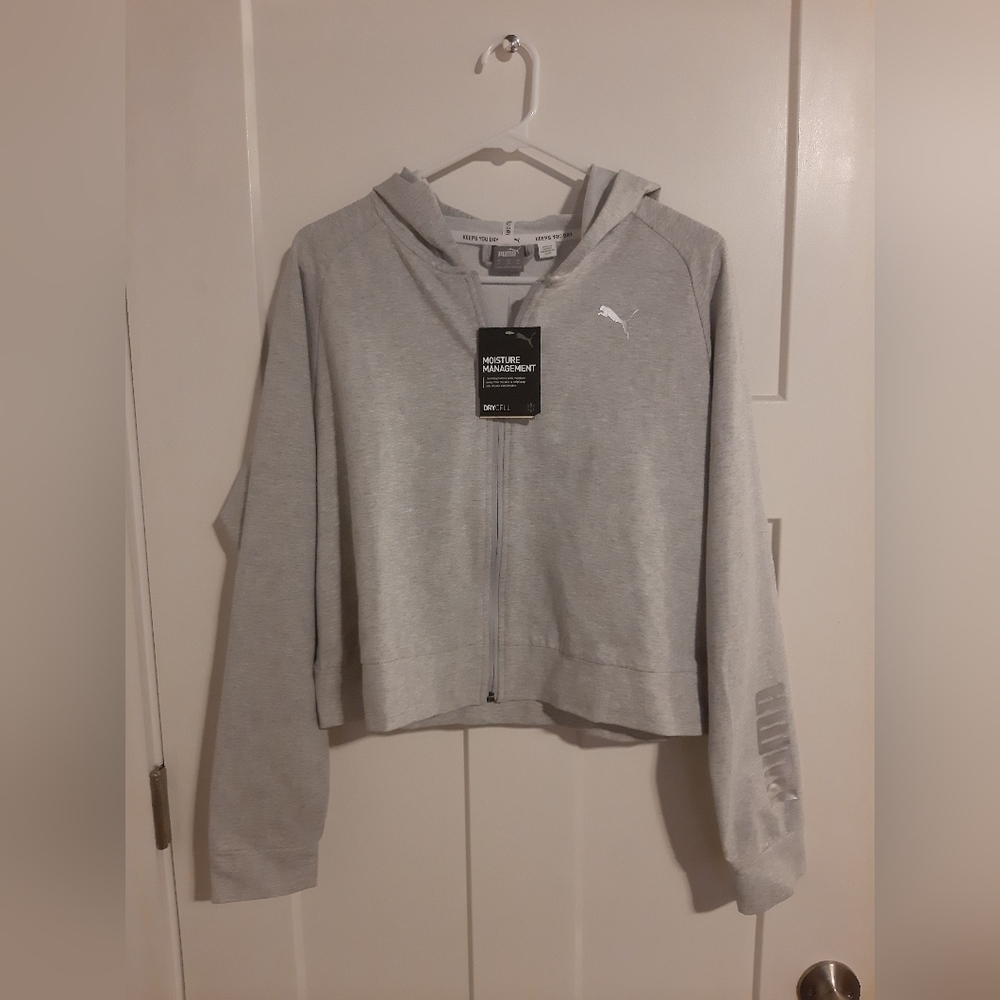 Women's Puma X-Large Light Heather Gray Full Zip Hoodie.